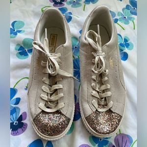 Puma Beige Glitter Toe Sneakers